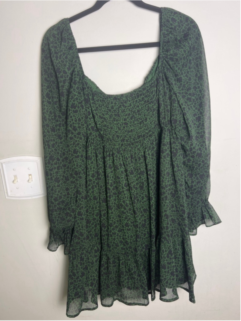 Trixxi Cottagecore Milkmaid Dress Green Floral Smocked Mini Ruffle Boho XL - Picture 6 of 6